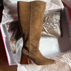 Vince Camuto Tan Suede Heeled Boots Extra Wide Calf